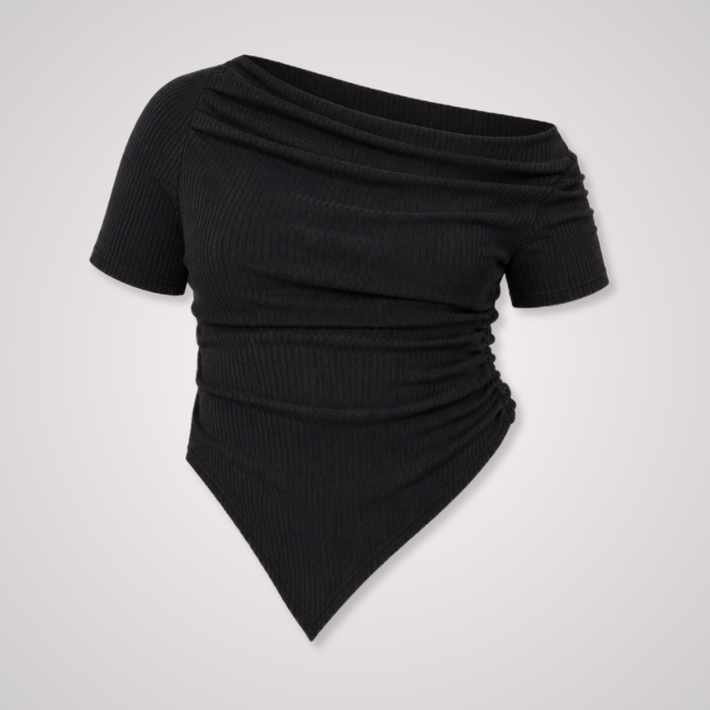Ribbed Off-Shoulder Asymmetrical Top