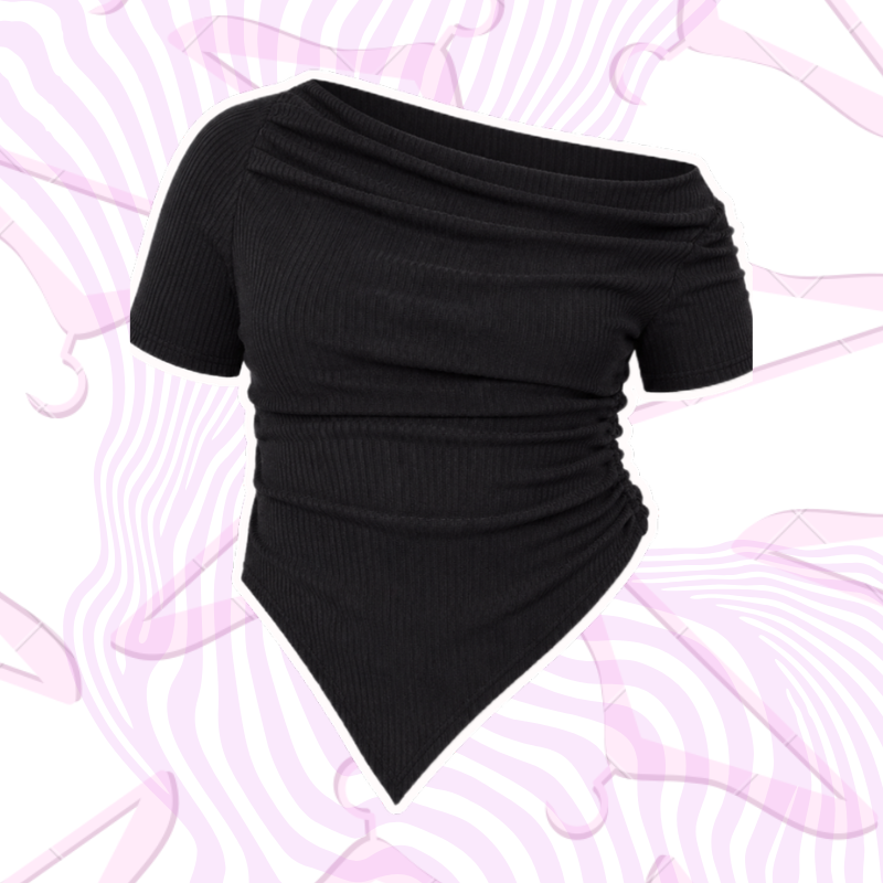 Ribbed Off-Shoulder Asymmetrical Top