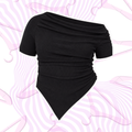 Ribbed Off-Shoulder Asymmetrical Top