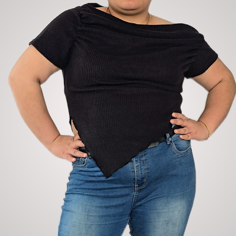 Ribbed Off-Shoulder Asymmetrical Top