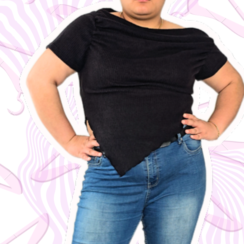 Ribbed Off-Shoulder Asymmetrical Top