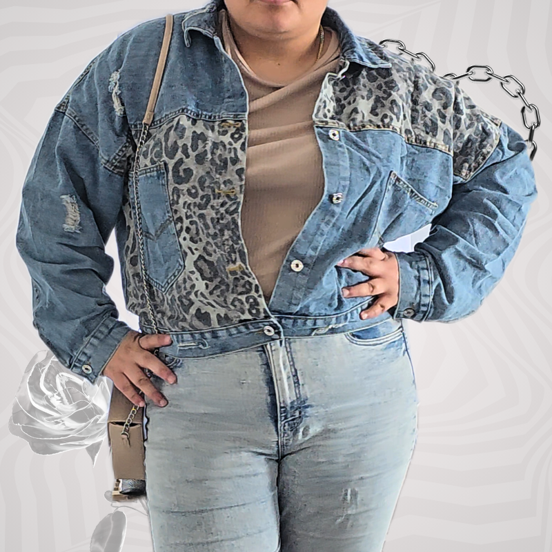 Leopard Patchwork Denim Jacket