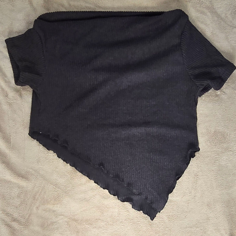 Ribbed Off-Shoulder Asymmetrical Top