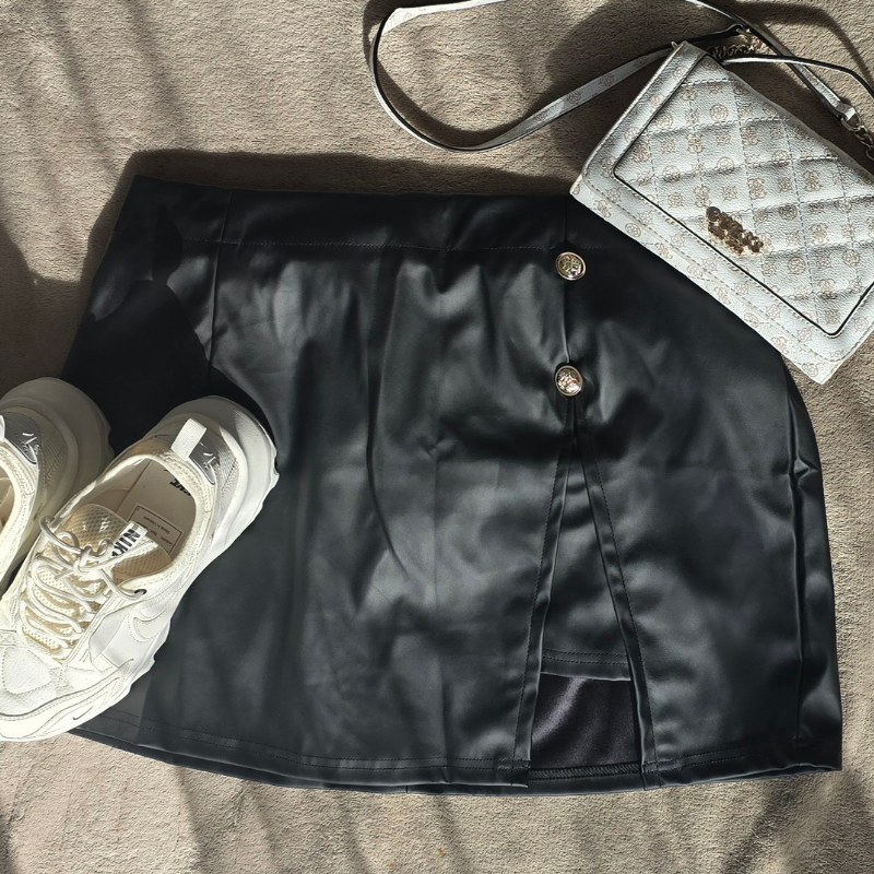 Black Faux Leather Mini Skort