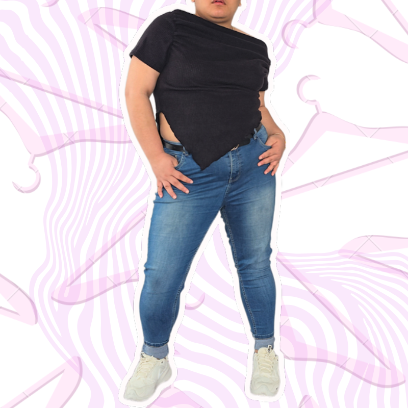 Ribbed Off-Shoulder Asymmetrical Top